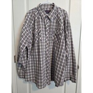 Williams Bay Pearl Snap Men's 4XT Plaid Long Sleeve Shirt White Gray. 134
